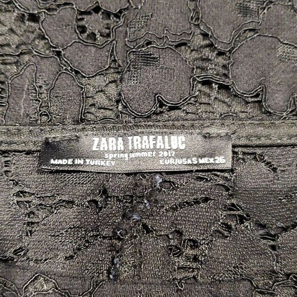 Zara Trafaluc Black Lace Embroidered Flowers Overlay Mini Dress Sz S - Picture 9 of 9